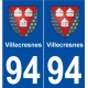 94 Villecresnes blason autocollant plaque stickers ville