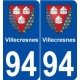 94 Villecresnes blason autocollant plaque stickers ville