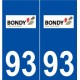 93 Bondy logo autocollant plaque stickers ville