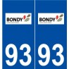 93 Bondy logo autocollant plaque stickers ville