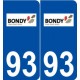 93 Bondy logo autocollant plaque stickers ville