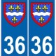 36 Indre autocollant plaque blason armoiries stickers département