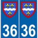 36 Indre autocollant plaque blason armoiries stickers département