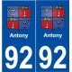 92 Antony blason autocollant plaque stickers ville