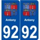 92 Antony blason autocollant plaque stickers ville