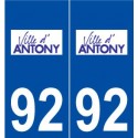 92 Antony logo autocollant plaque stickers ville
