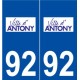 92 Antony logo autocollant plaque stickers ville