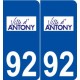 92 Antony logo autocollant plaque stickers ville