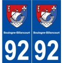 92 Boulogne-Billancourt, francia escudo de armas de la calcomanía de la placa de la etiqueta engomada de la ciudad