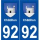 92 Châtillon blason autocollant plaque stickers ville