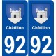 92 Châtillon blason autocollant plaque stickers ville