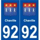 92 Chaville blason autocollant plaque stickers ville