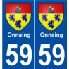 59 Onnaing blason autocollant plaque stickers ville