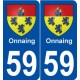 59 Onnaing blason autocollant plaque stickers ville