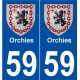 59 Orchies blason autocollant plaque stickers ville
