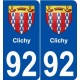 92 Clichy blason autocollant plaque stickers ville