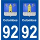 92 Colombes blason autocollant plaque stickers ville