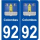 92 Colombes blason autocollant plaque stickers ville