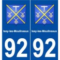 92 Issy-les-Moulineaux escudo de armas de la etiqueta engomada de la placa de pegatinas de la ciudad