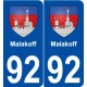 92 Malakoff blason autocollant plaque stickers ville