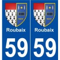 59 Roubaix escudo de armas de la etiqueta engomada de la placa de pegatinas de la ciudad