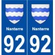 92 Nanterre blason autocollant plaque stickers ville