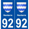 92 Nanterre blason autocollant plaque stickers ville
