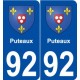 92 Puteaux blason autocollant plaque stickers ville