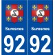 92 Suresnes blason autocollant plaque stickers ville