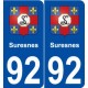 92 Suresnes blason autocollant plaque stickers ville