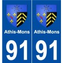 91 Athis-Mons blason autocollant plaque stickers ville