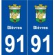91 Bièvres logo autocollant plaque stickers ville