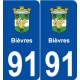 91 Bièvres logo autocollant plaque stickers ville
