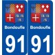 91 Bondoufle blason autocollant plaque stickers ville