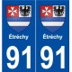 91 Étréchy blason autocollant plaque stickers ville