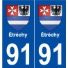 91 Étréchy blason autocollant plaque stickers ville
