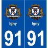 91 Igny blason autocollant plaque stickers ville