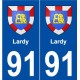 91 Lardy blason autocollant plaque stickers ville