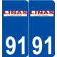 91 Linas logoautocollant plaque stickers ville