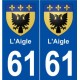 61 L'Aigle blason autocollant plaque stickers ville