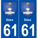 61 Sées blason autocollant plaque stickers ville