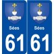 61 Sées blason autocollant plaque stickers ville