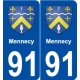 91 Mennecy blason autocollant plaque stickers ville