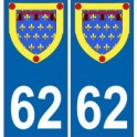 62 Pas-de-Calais etiqueta engomada de la placa de escudo de armas el escudo de armas de pegatinas departamento