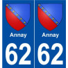 62 Annay blason autocollant plaque stickers ville