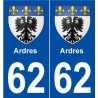 62 Ardres blason autocollant plaque stickers ville
