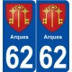 62 Arques blason autocollant plaque stickers ville