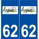 62 Arques logo autocollant plaque stickers ville