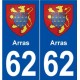 62 Arras blason autocollant plaque stickers ville