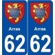 62 Arras blason autocollant plaque stickers ville